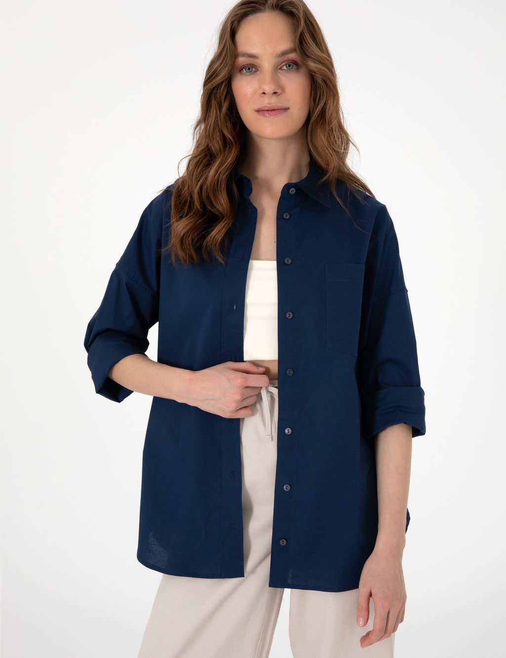 Lacivert Oversize Uzun Kollu G_mlek