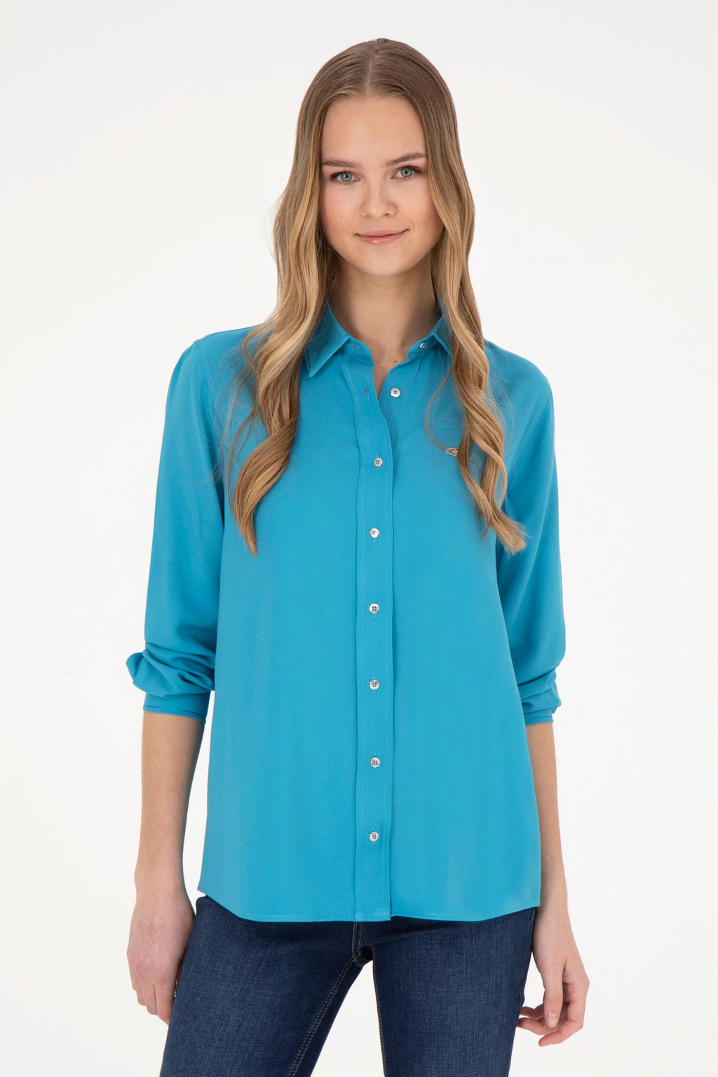 Женская синяя рубашка с длинным рукавом Неожиданная скидка в корзине - U.s. polo assn фото 3