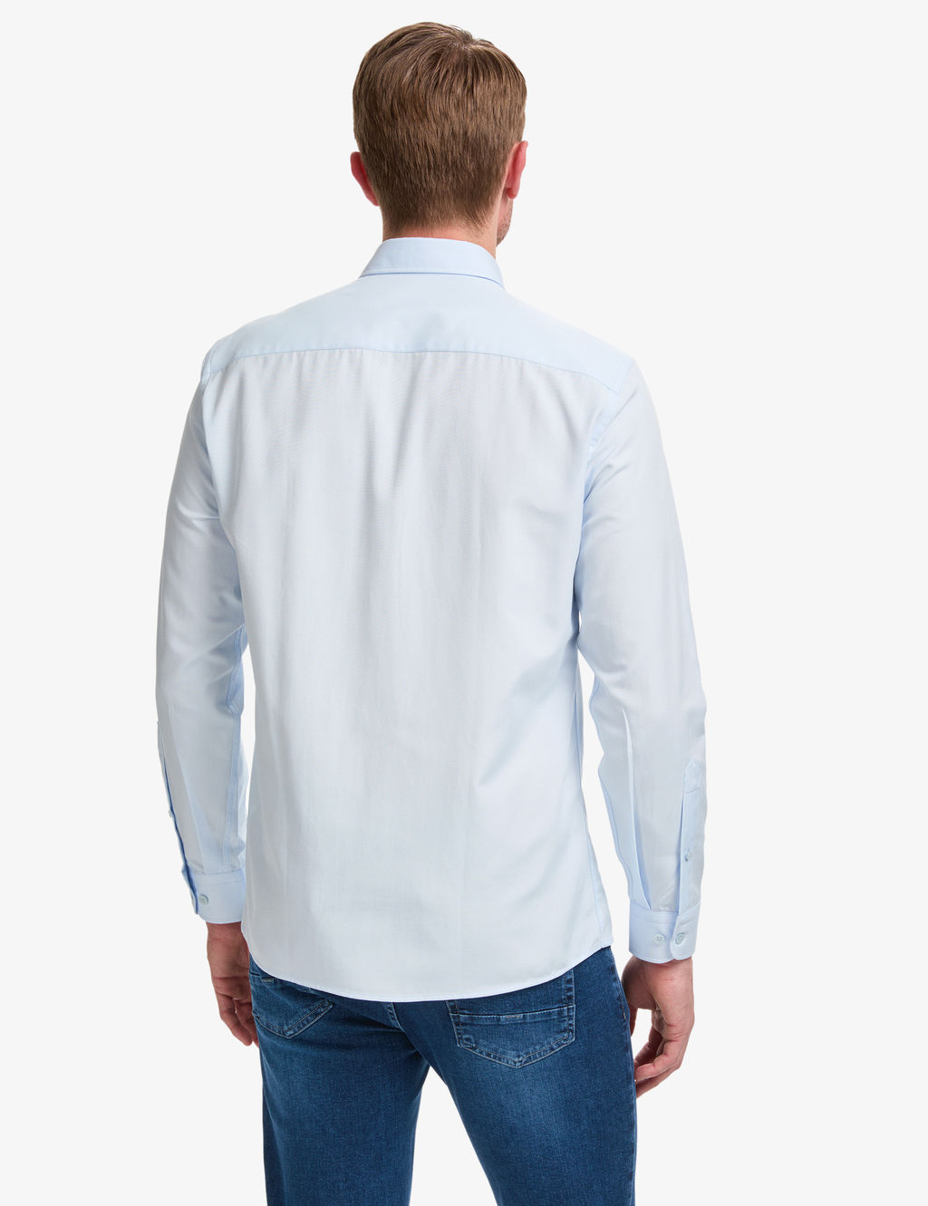 A__k Mavi Oxford Slim Fit Kolay _t_lenebilir G_mlek