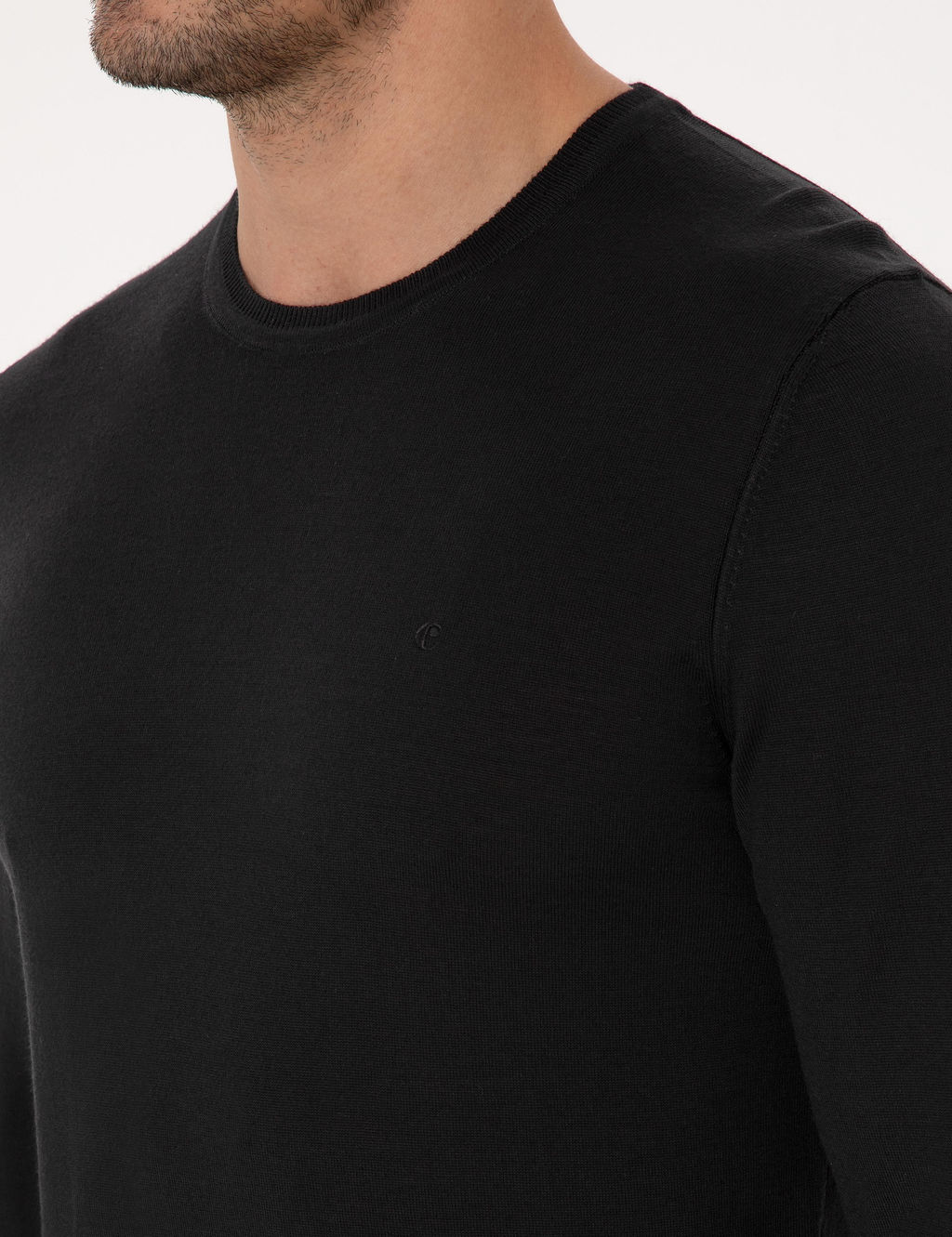 Siyah Slim Fit Y_n Kar___ml_ Bisiklet Yaka Basic Triko Kazak - Cacharel фото 7