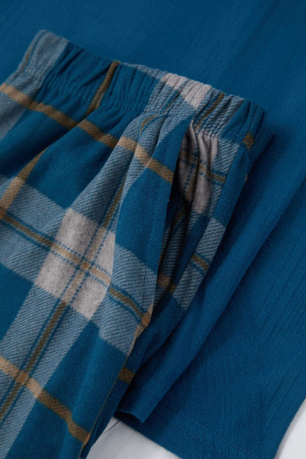 Lacivert Regular Ekose Yumusak Tuse Orme Pijama Tak?m? TMNAW26PT00015