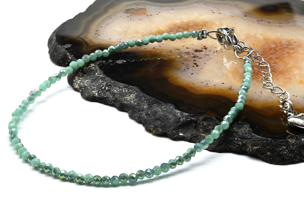 Браслет из циркона шарик граненый 2мм цвет зеленый, 19см