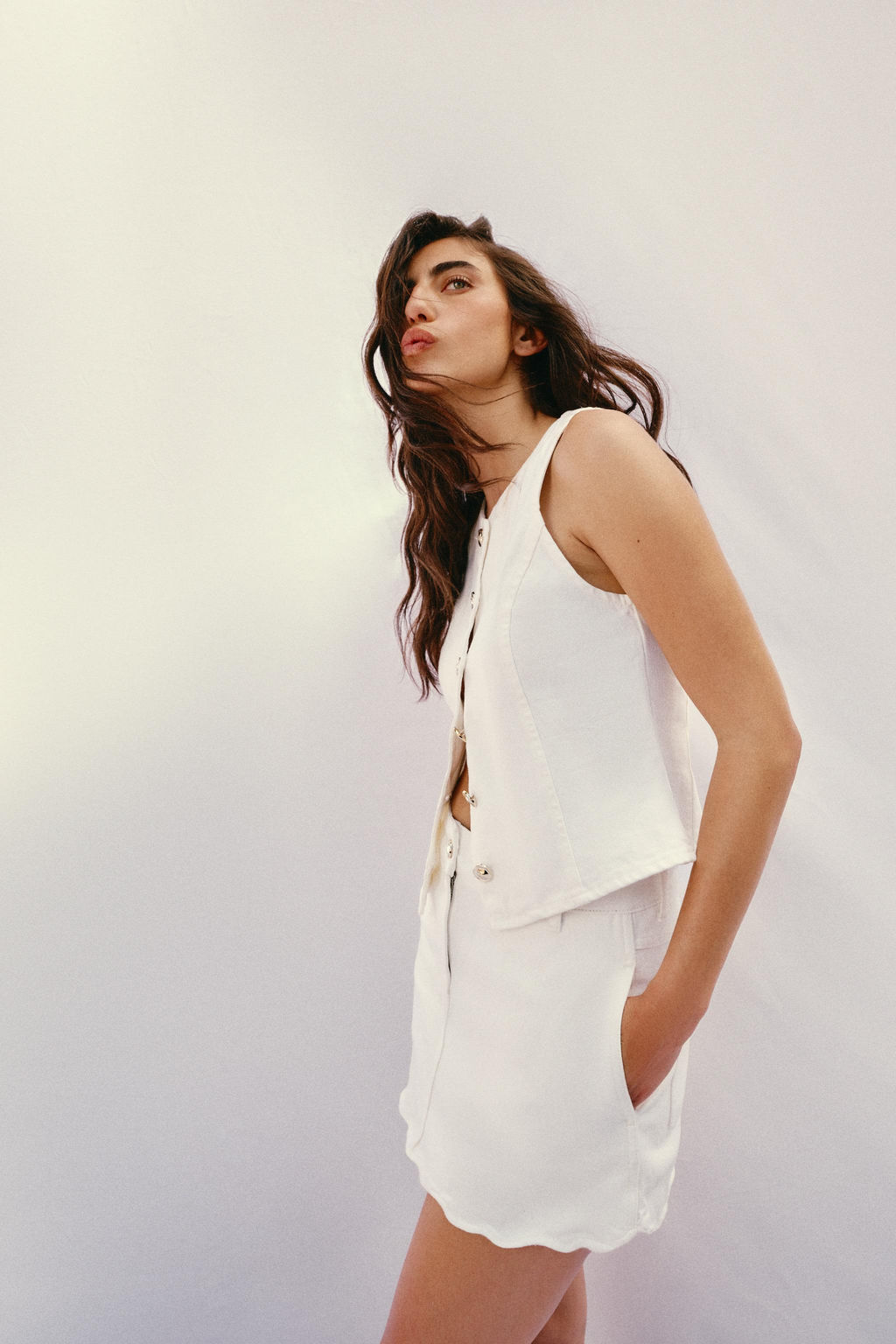 FALDA PANTAL?N Z1975 DENIM BAJO ONDULADO / Blanco - Zara фото 4