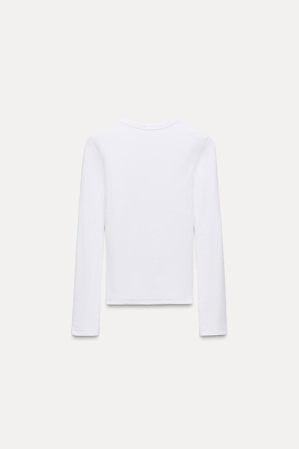 LONG SLEEVE WASHED EFFECT RIBBED T-SHIRT - Zara фото 6