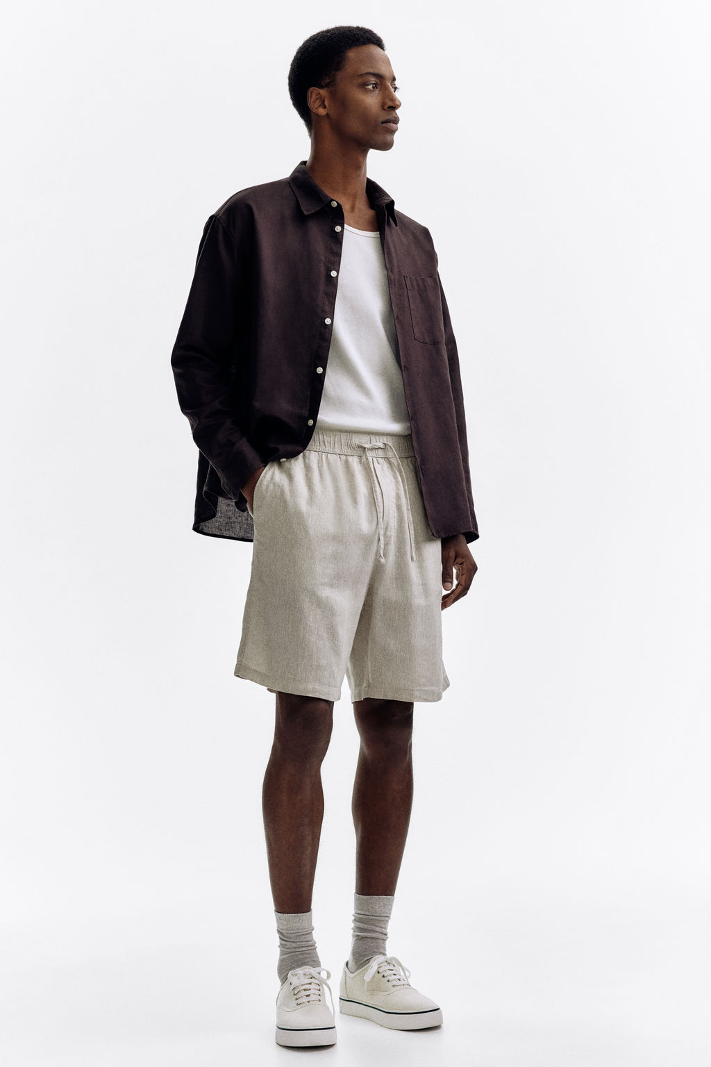 Pantal?n corto en mezcla de lino Relaxed Fit - H&m фото 3