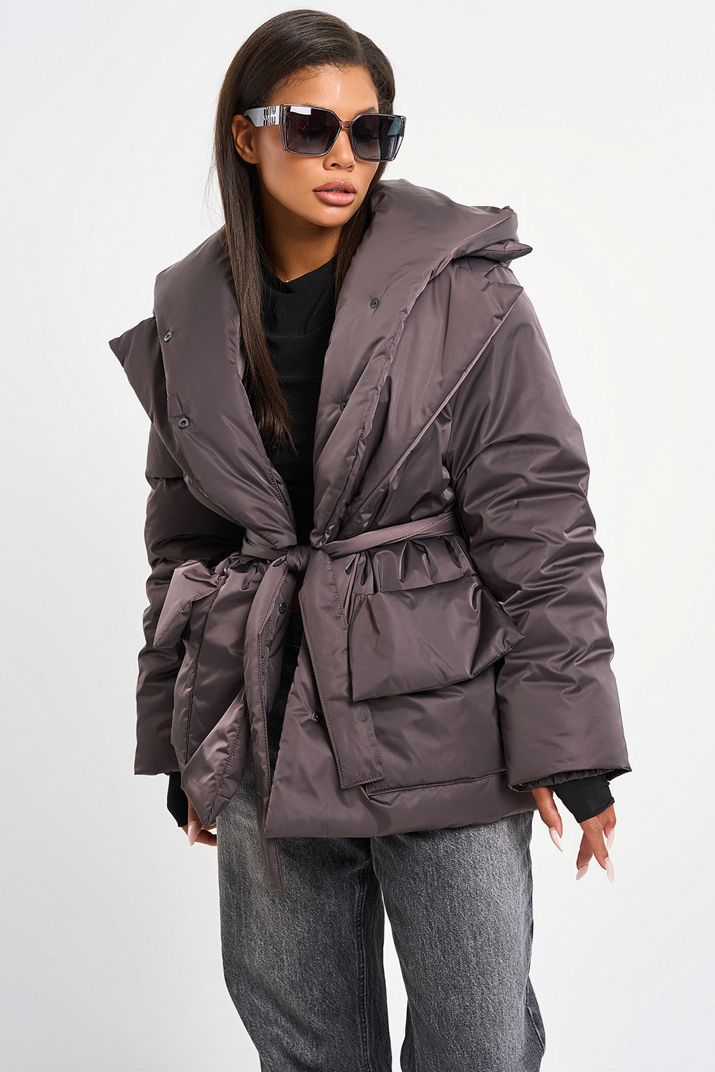 Куртка утепленная со съемным капюшоном шоколад