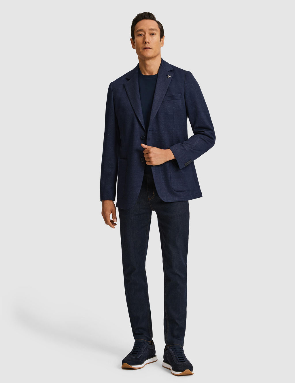 Lacivert Slim Fit Mikro Desen Mono Yaka Keten Kar___ml_ Ceket