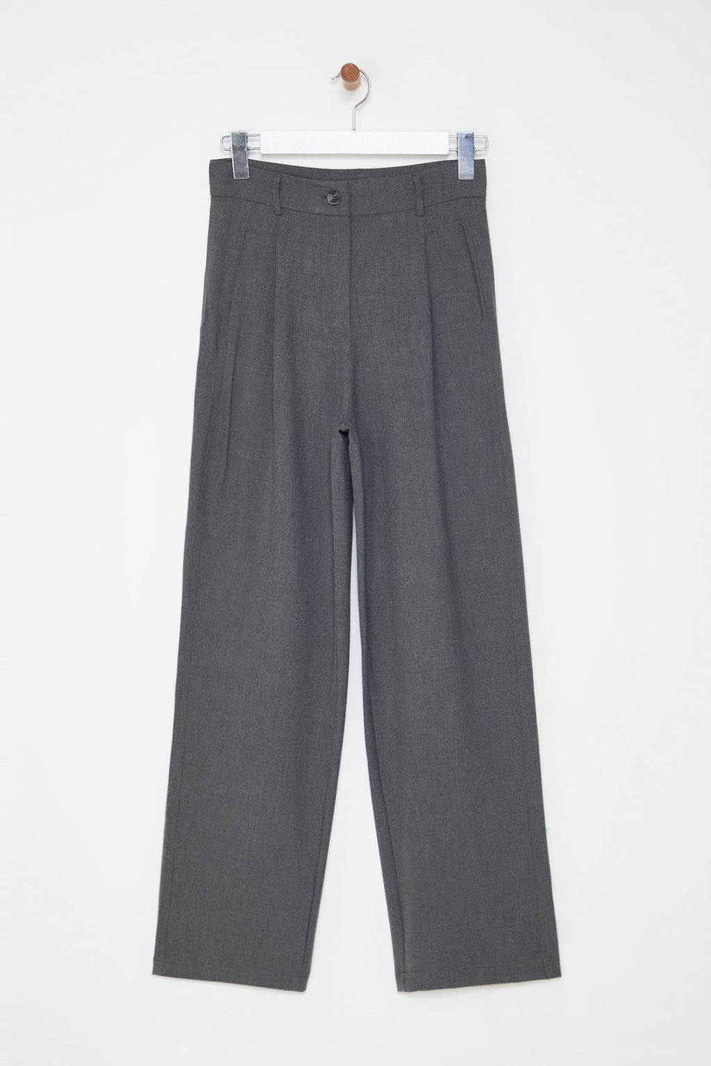 Gri Wide Leg Genis Paca Pileli Dokuma Pantolon TWOAW25PL00105