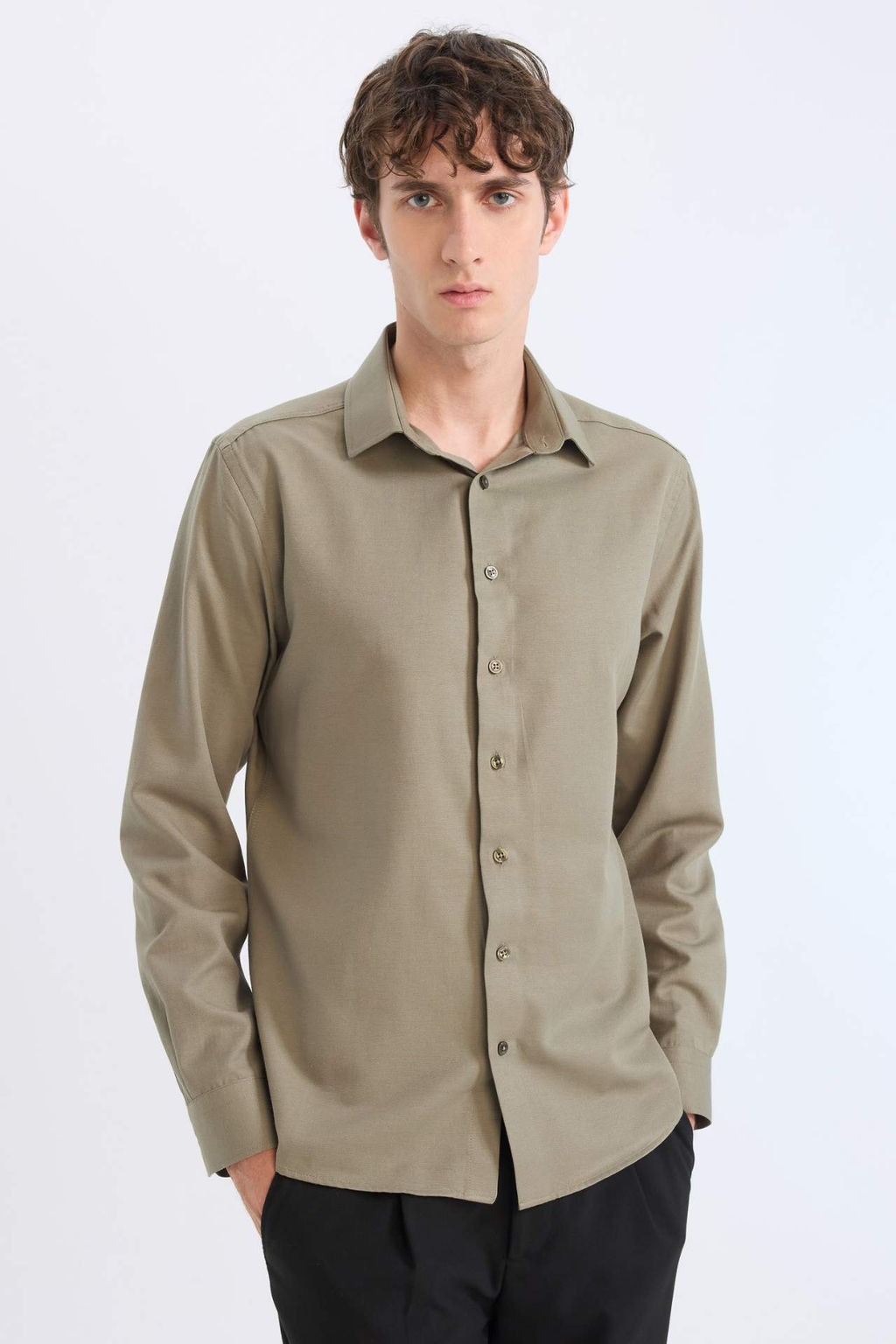 Slim Fit Dar Kesim Polo Yaka Oxford Basic Duz Uzun Kollu Gomlek - Defacto фото 2