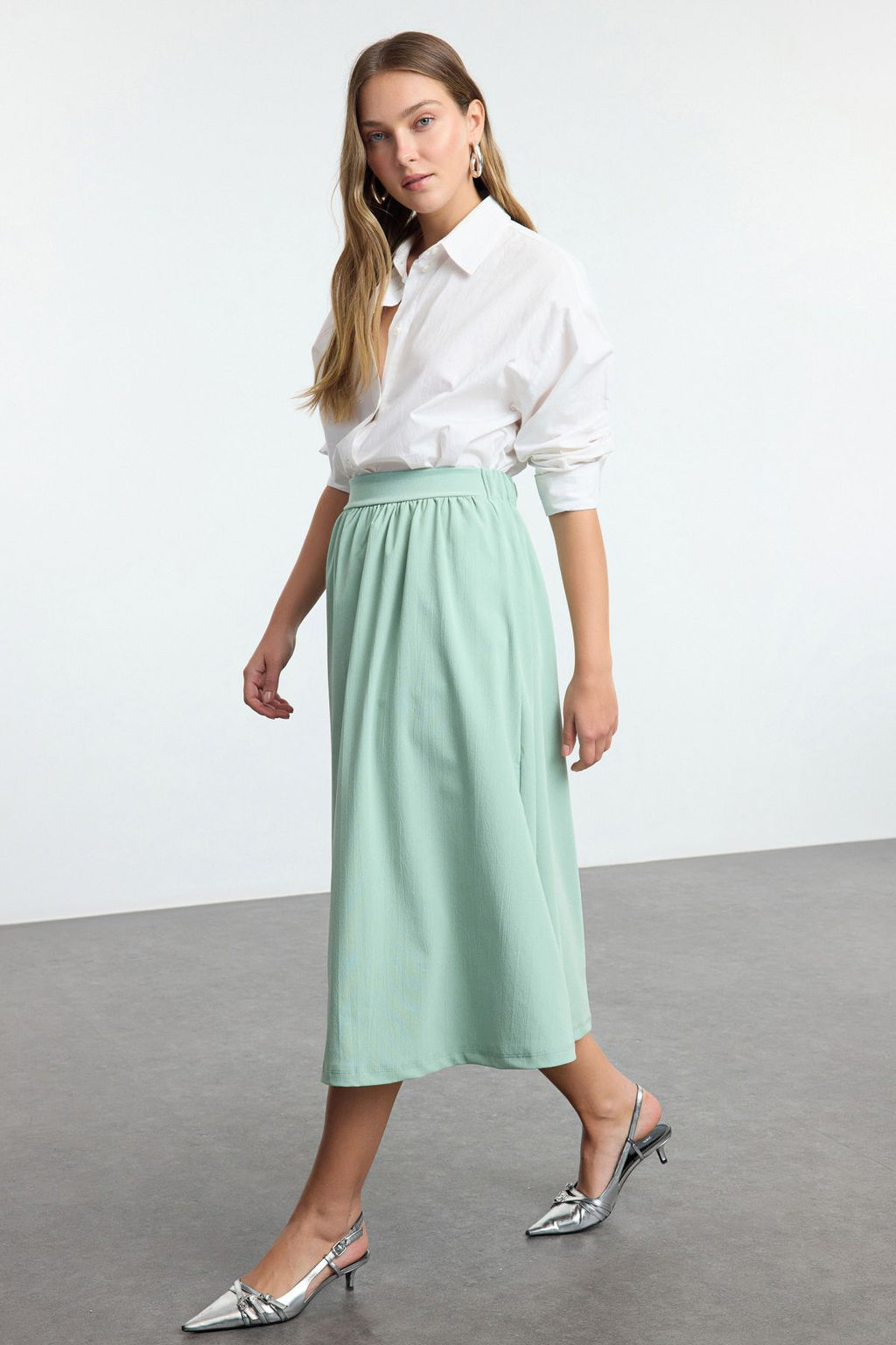 Mint Beli Lastikli Paper Touch Klos Midi Etek TWOAW25ET00074 - Trendyolmilla фото 2