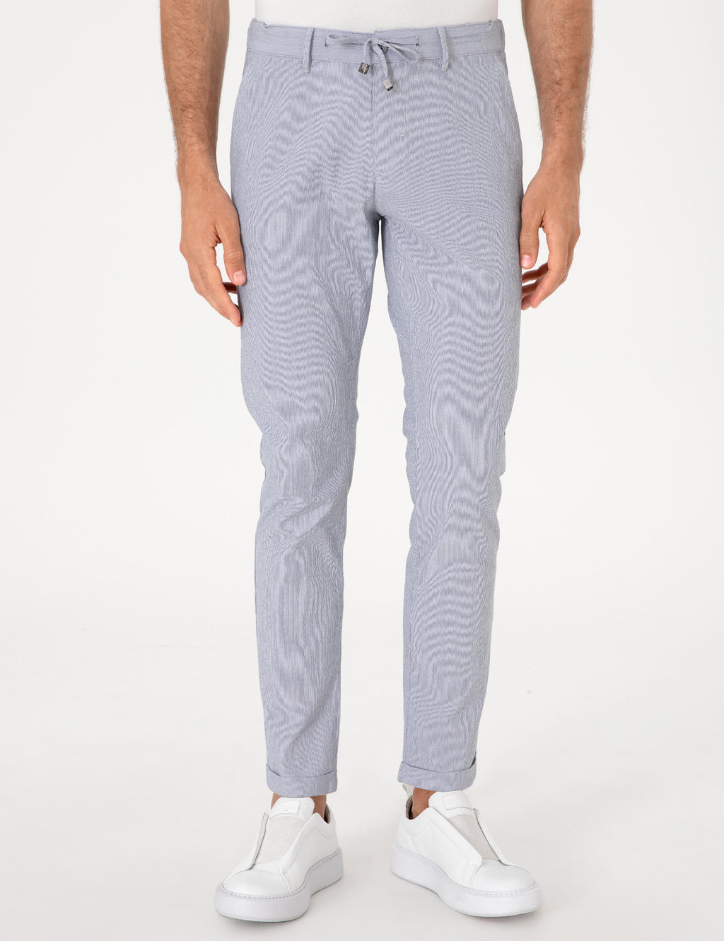 A__k Mavi Slim Fit Gofreli Beli Ba_c_kl_ Spor Pantolon
