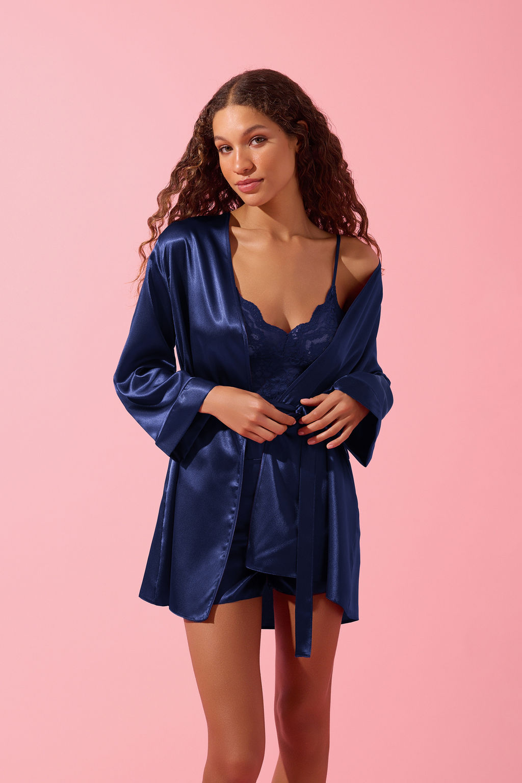 Lacivert Duz Saten Dokuma Pijama Tak?m? THMSS26PT00036 - Trendyolmilla фото 11