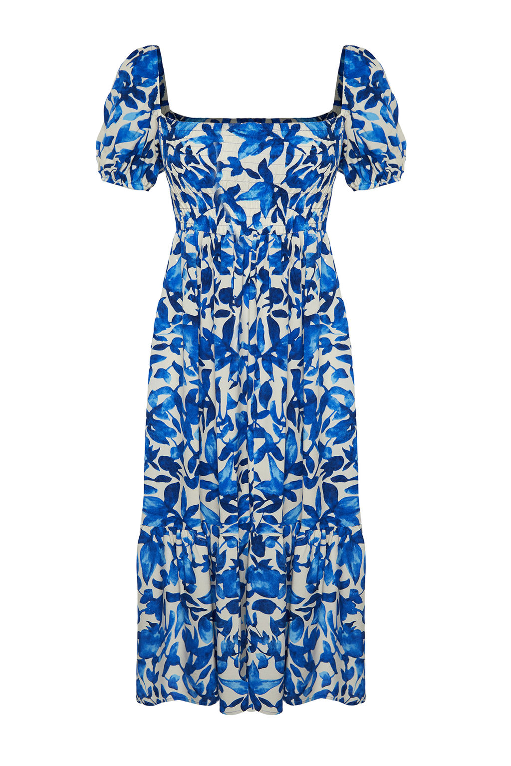 Mavi Cicekli Skater Gipe Yaka Detayl? Shally Midi Dokuma Elbise TWOSS24EL00952 - Trendyolmilla фото 7