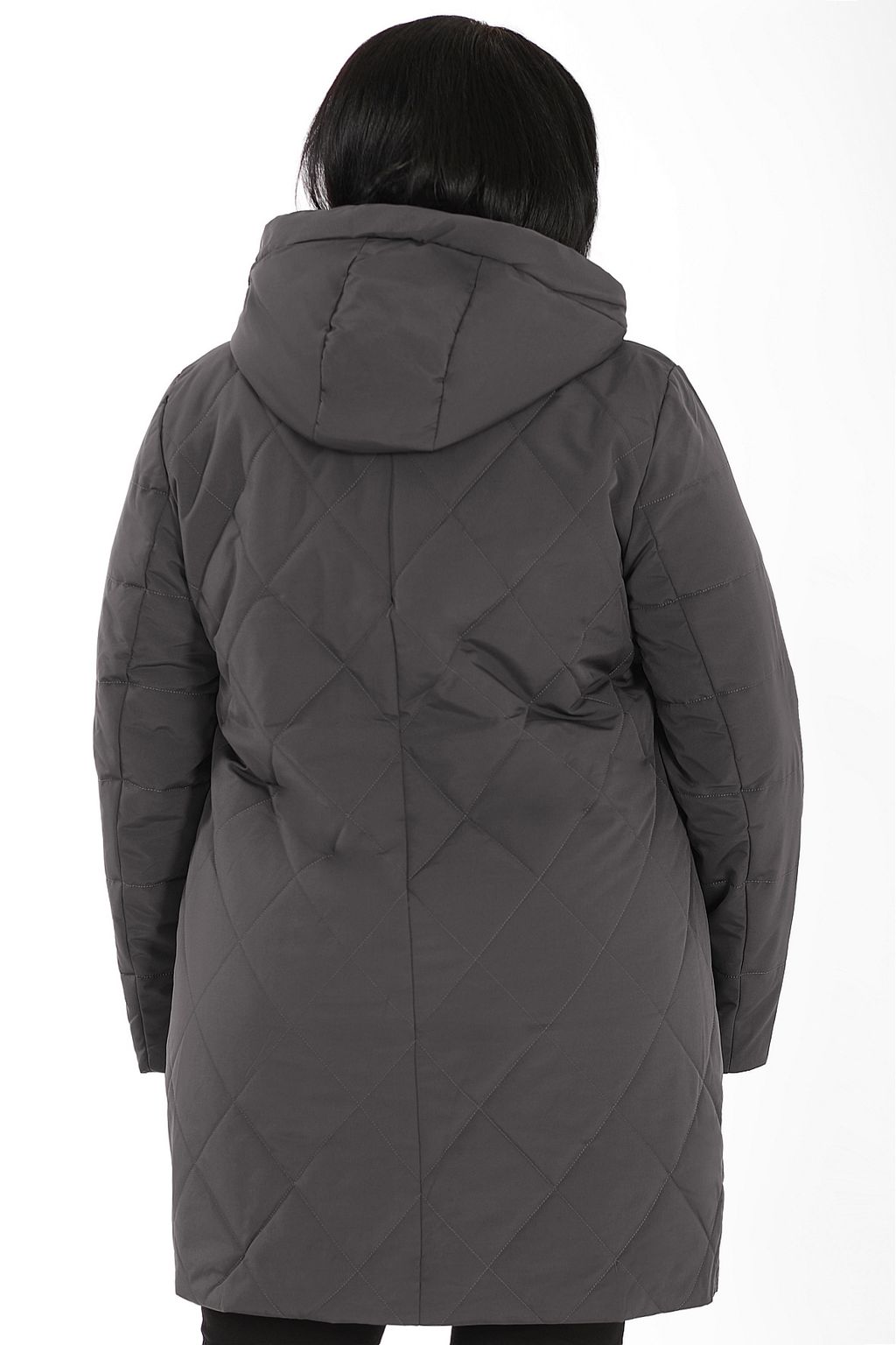 Стеганое пальто женское больших размеров с капюшоном - Almond фото 2