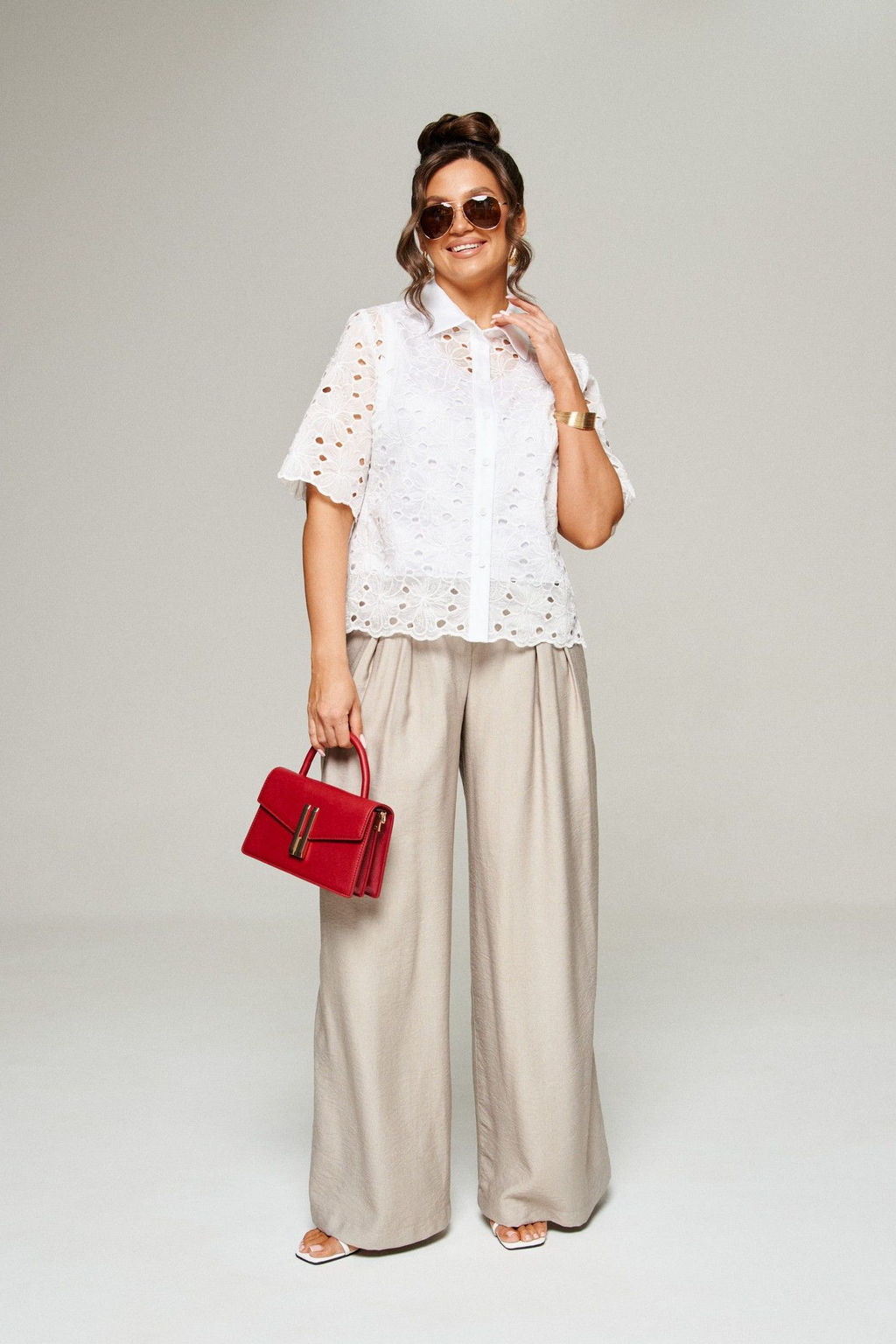 Комплект 6323 белый+песок, Брюки, Блуза - B&F фото 3