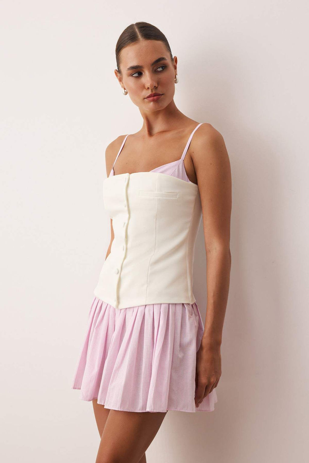 Trendyolmilla Beyaz-Mavi Piliseli Mini Dokuma Elbise TWOSS25EL00807 фото 9