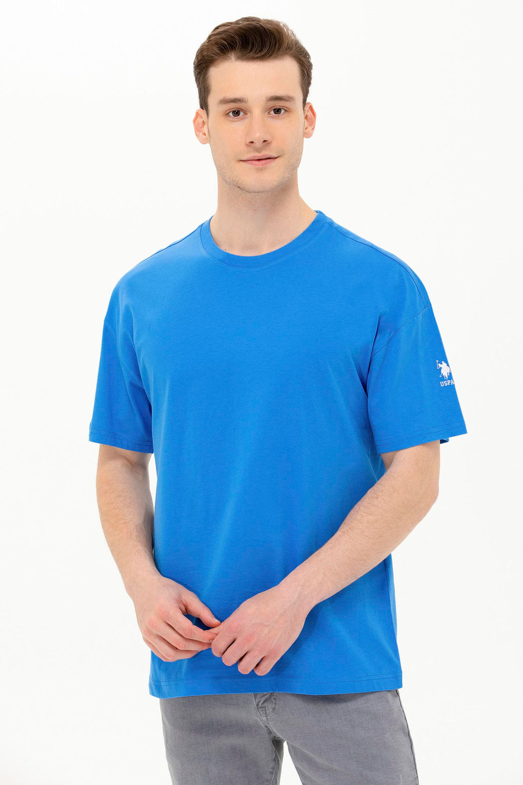 Erkek Saks Oversize Bisiklet Yaka Ti__rt