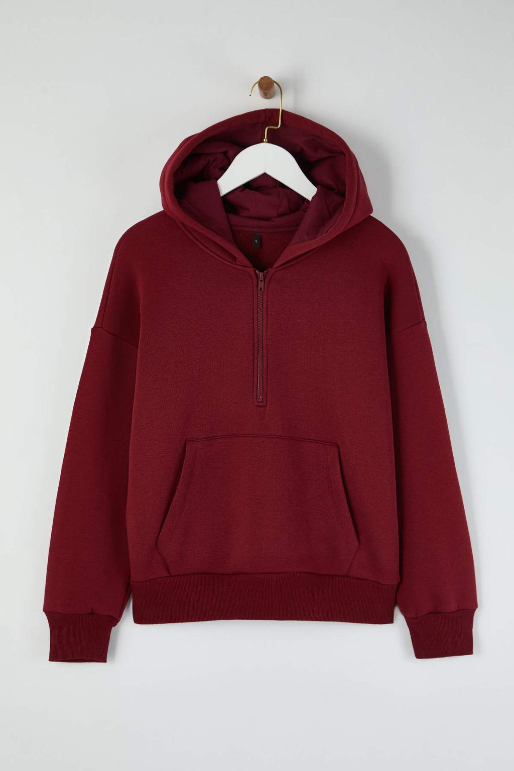 Teen Bordo Kapusonlu Kal?n Ici Polarl? Yar?m Pat Fermuarl? Cepli Orme Sweatshirt TWOAW26SW00160 - Trendyolmilla фото 3