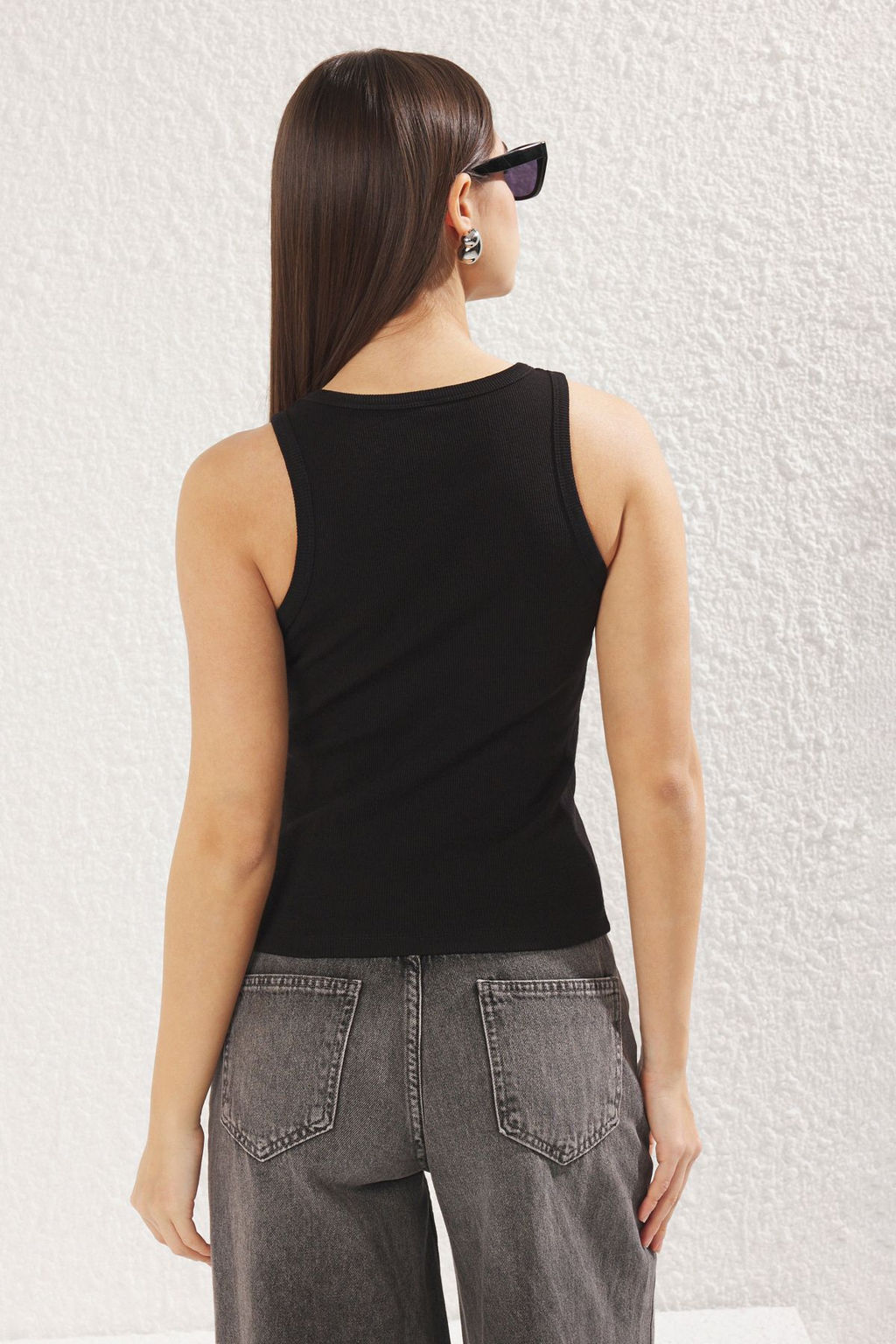 Siyah Z?mba Detayl? Fitted/Vucuda Oturan Fitilli Esnek Orme Atlet TWOSS25AL00008 - Trendyolmilla фото 5