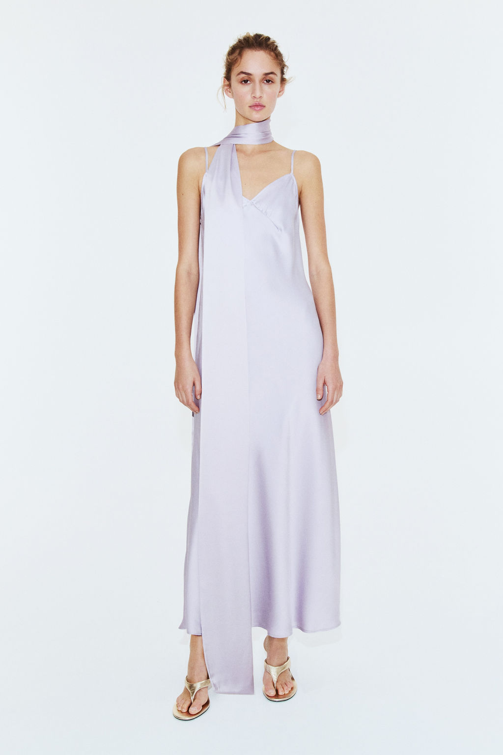Vestido de sat?n con tirantes finos y fular - H&m фото 3