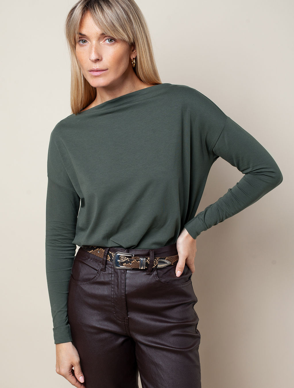 VILATTE / Лонгслив с горловиной лодочка из премиального хлопка  фото 5