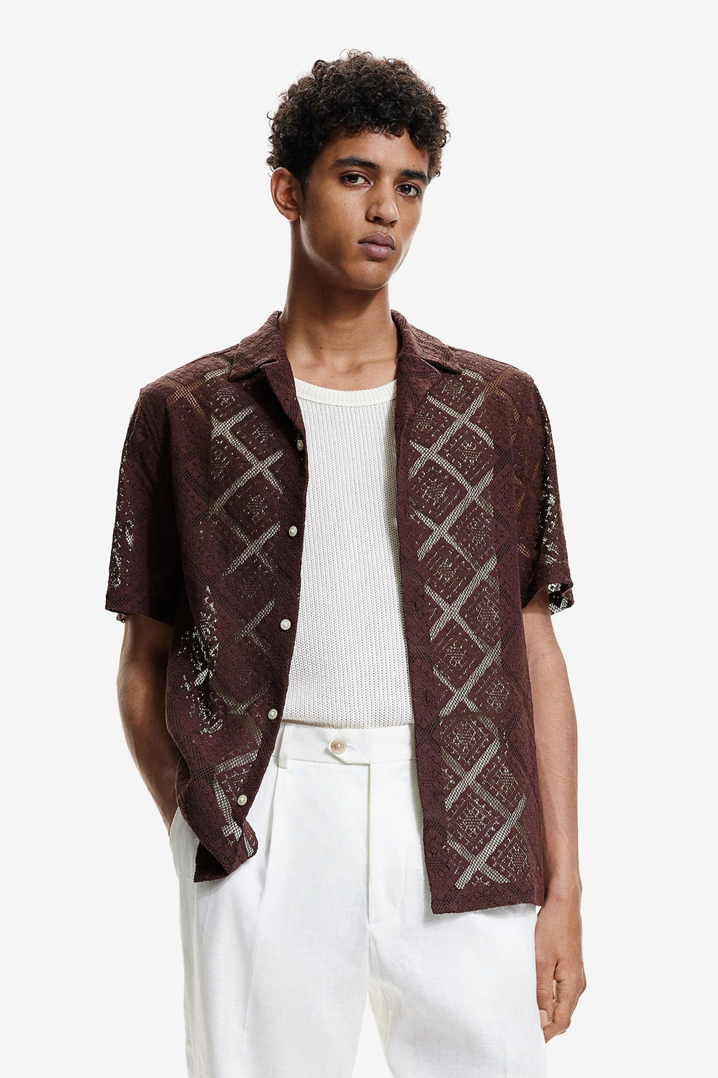 Camisa resort efecto crochet Regular Fit - H&m фото 2