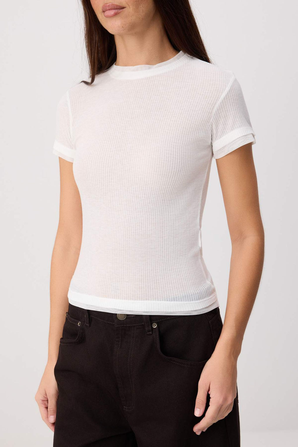 Ekru Regular/Normal Kal_p K_sa Kollu %100 Pamuk _rme T-shirt TWOSS26TS00284 - Trendyolmilla фото 3
