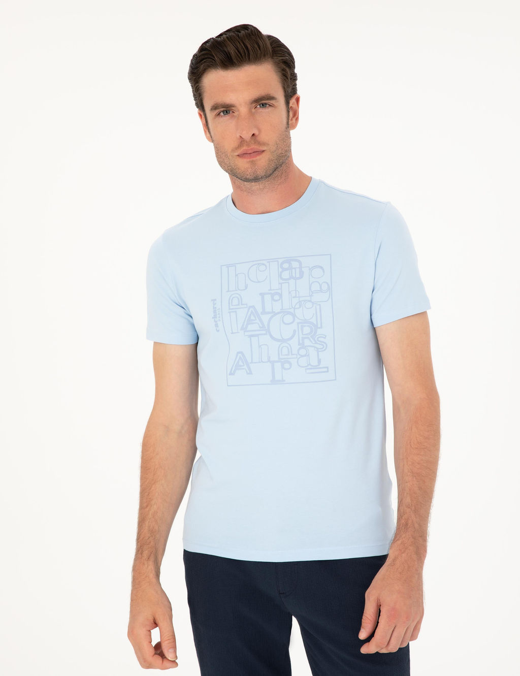 Голубая зауженная футболка с круглым вырезом - Cacharel фото 3