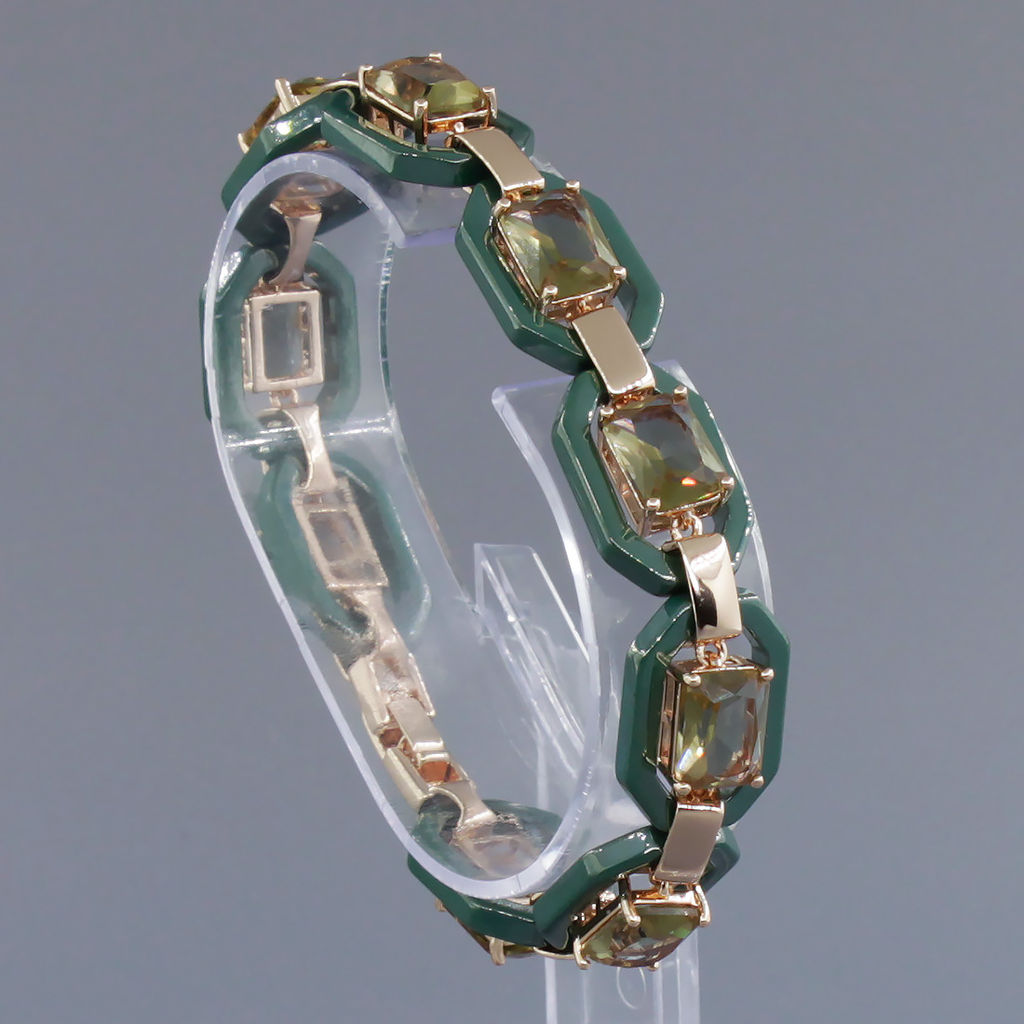 Браслет Октагон из зеленой керамики с Султанитом покрытие под золото, длина 18см - Agat77 фото 2