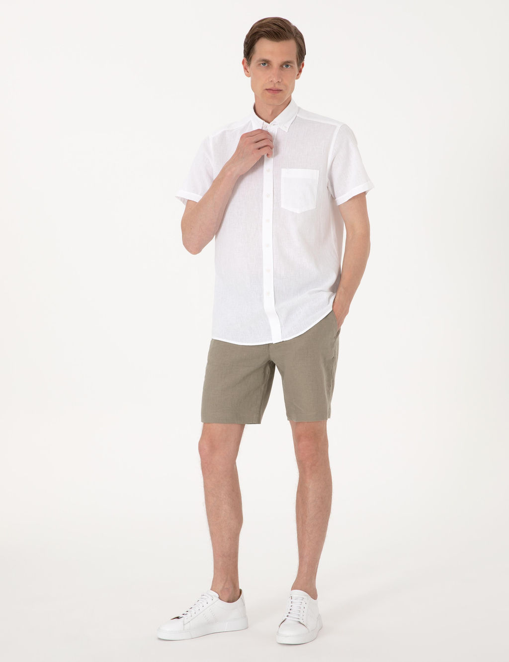 Beyaz Keten Kar___ml_ Regular Fit K_sa Kollu G_mlek - Pierre cardin фото 4