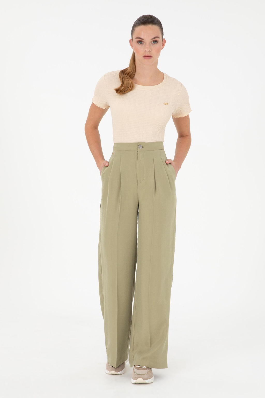 Женские брюки из плотной ткани светло-хаки Неожиданная скидка в корзине - U.s. polo assn фото 3