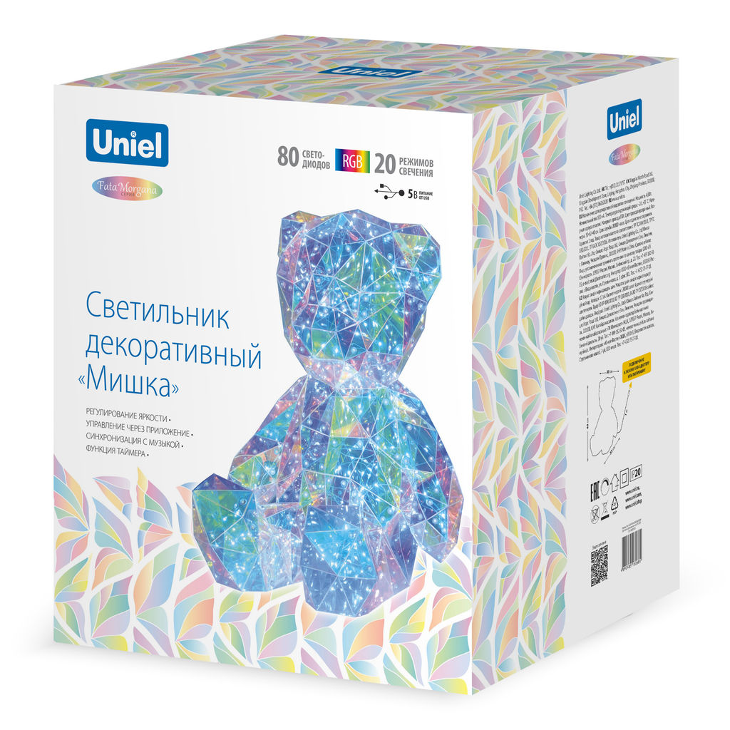 ULD-R504 USB/RGB BEAR Светильник декоративный Мишка, с USB проводом. 80 светодиодов. RGB свет. Цвет корпуса радужный. TM Uniel - Volpe фото 5