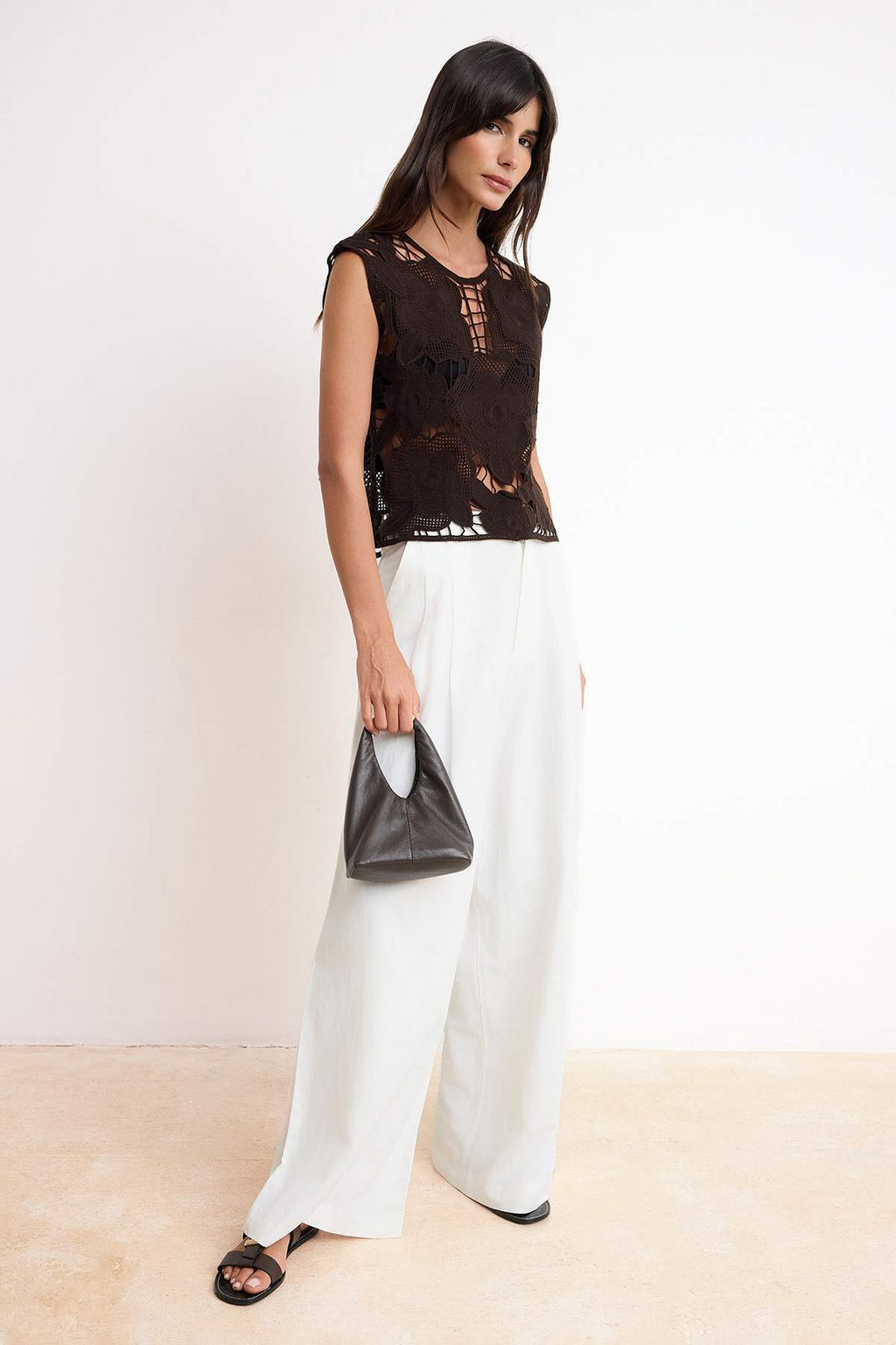 Kahverengi Cicekli Krose Detayl? Triko Ince Bluz TWOSS25BZ00587