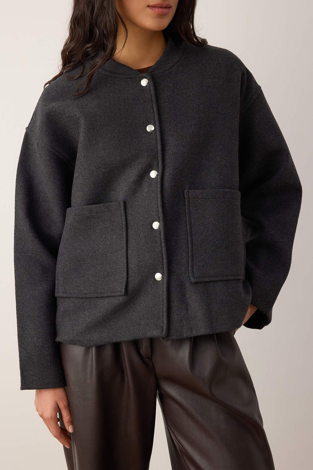 Antrasit Kase Cep Detayl? Dokuma Oversize Ceket TWOAW26CE00078 - Trendyolmilla фото 3