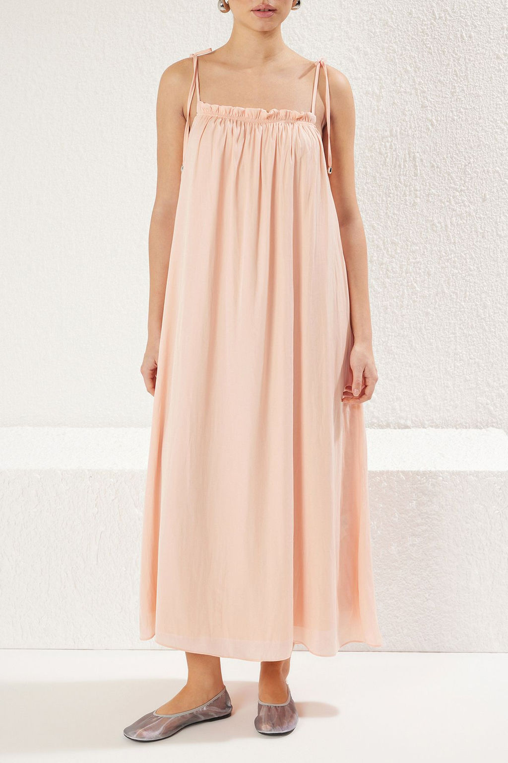 Pudra Genis Kesim Omuzlar? Baglamal? Maxi Dokuma Elbise TWOSS25EL00021 - Trendyolmilla фото 4