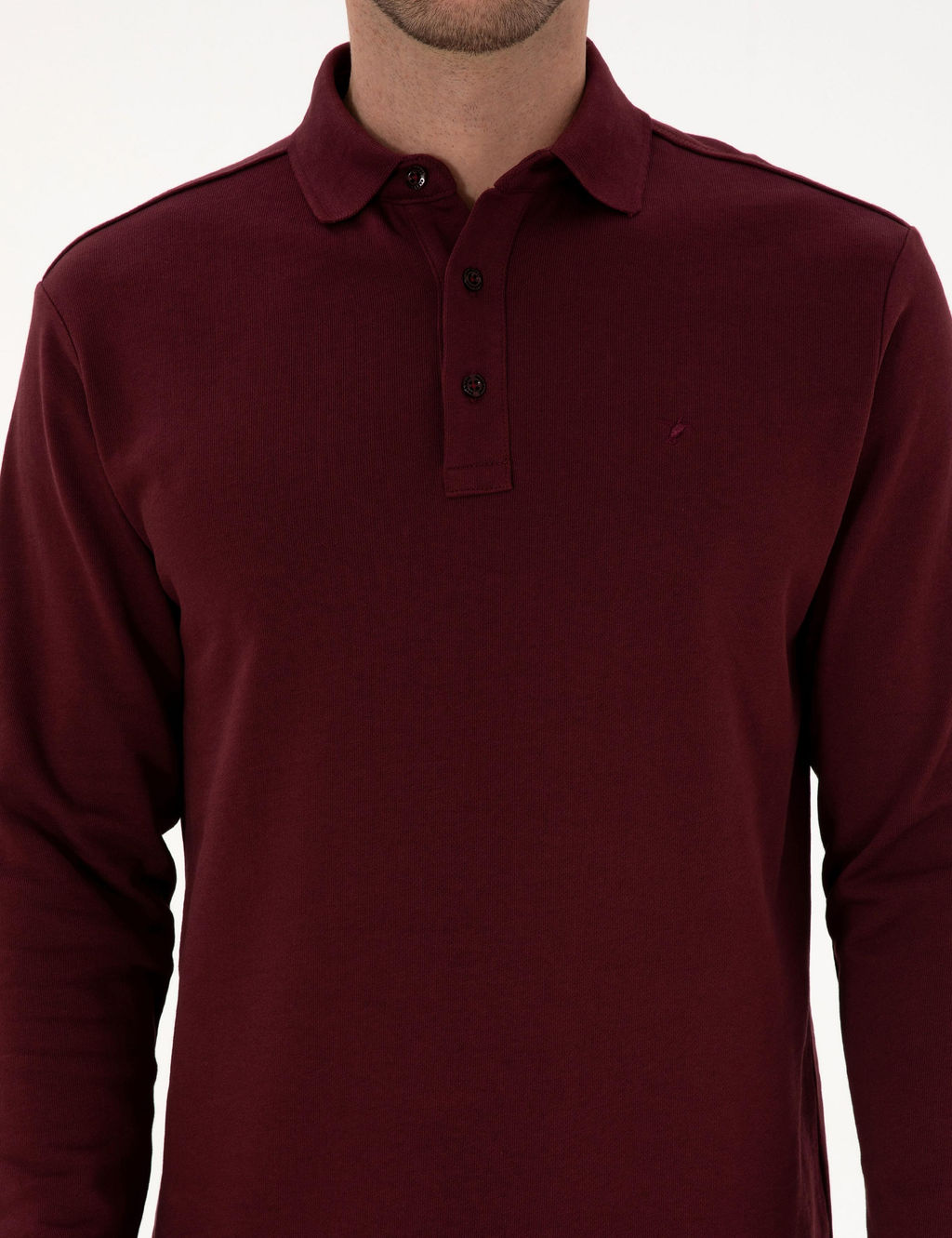 Bordo Regular Fit %100 Pamuk 3 _plik Polo Yaka Sweatshirt