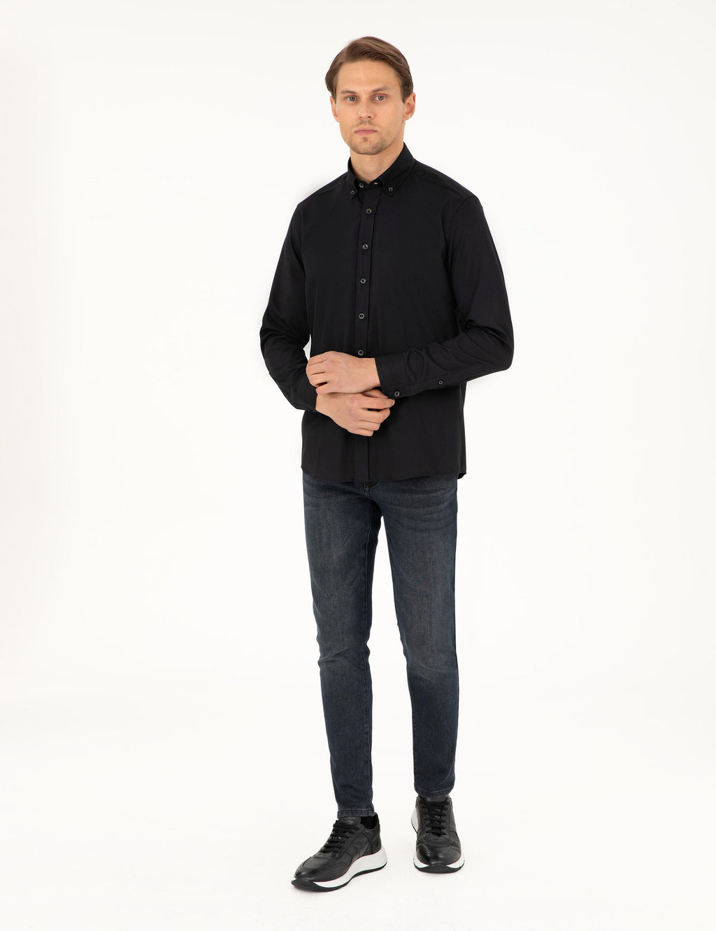 Siyah Regular Fit Uzun Kollu G_mlek