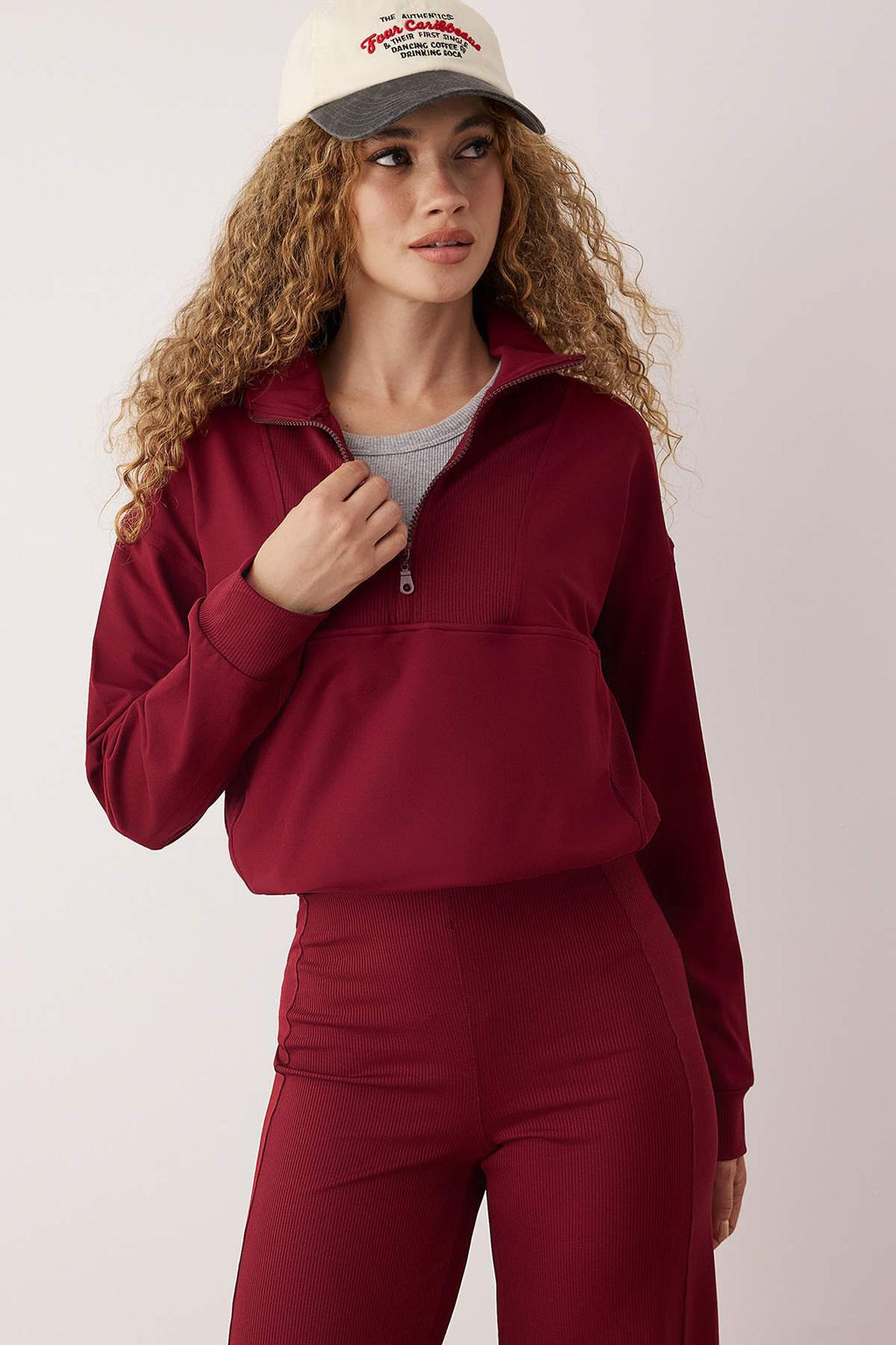Bordo Modal Kumas Relaxed Sweatshirt THMAW26SW00001