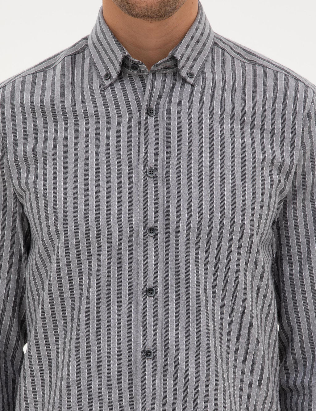 Gri Regular Fit _izgili Uzun Kollu G_mlek - Pierre cardin фото 6