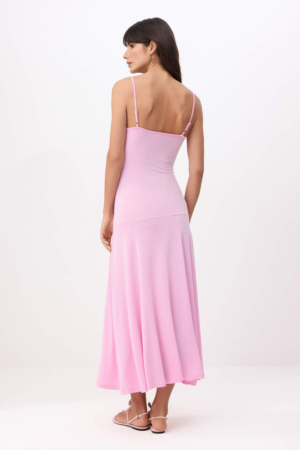 Pembe A-Kesim/Can Form Havuz Yaka Ince Ask?l? Kolsuz Maxi Esnek Orme Elbise TWOSS26EL00010