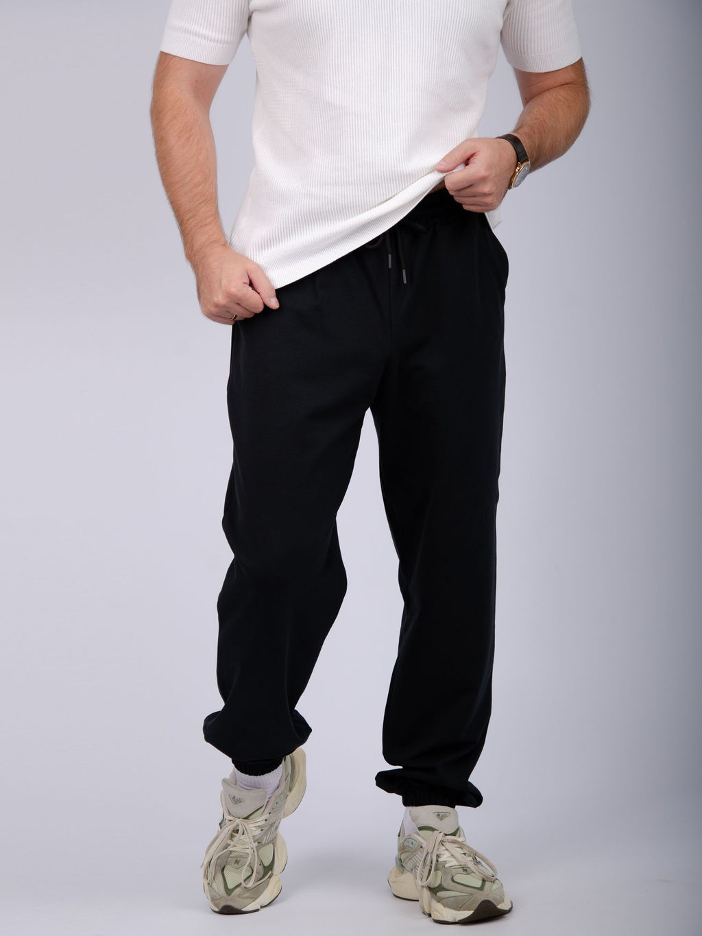 Джоггеры Тайлер 2 чёрные, футер 2-х нитка начес - Малина фото 4