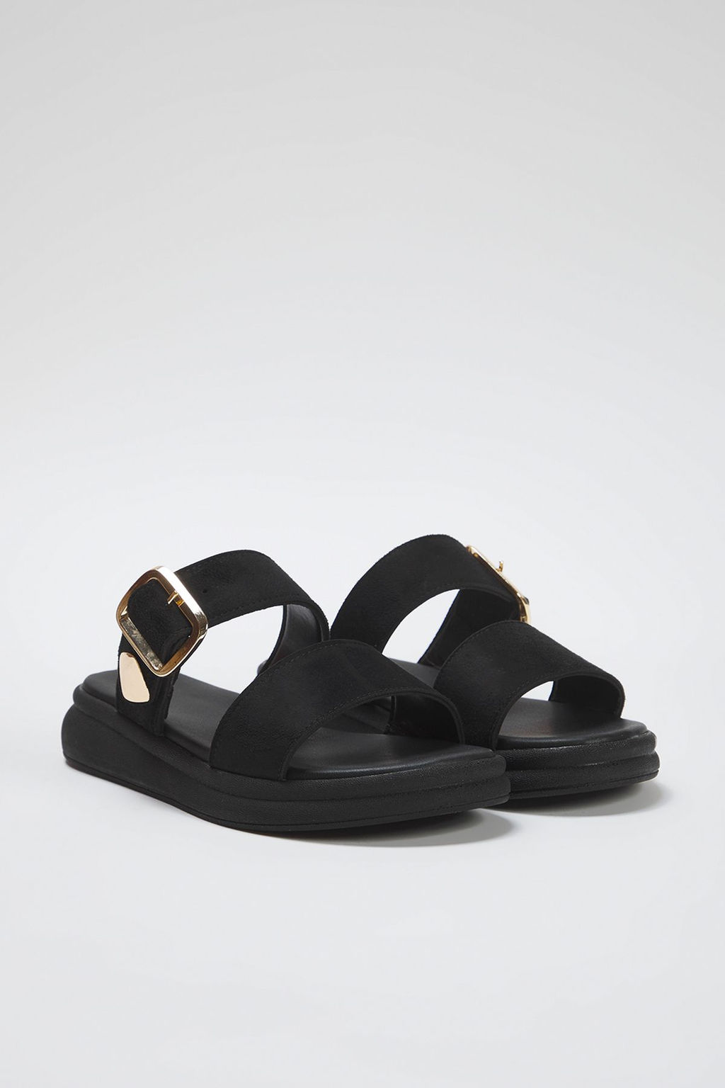Trendyol Shoes Siyah Suet Gold Tokal? Duz Kad?n Terlik TAKSS25TE00006 - Trendyolmilla фото 5