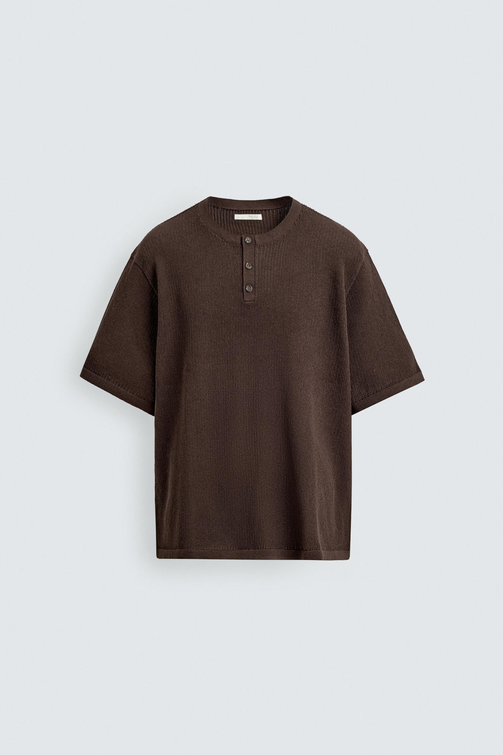 CAMISETA PUNTO CUELLO PANADERO ALGOD?N - LINO / Marr?n - Zara фото 8