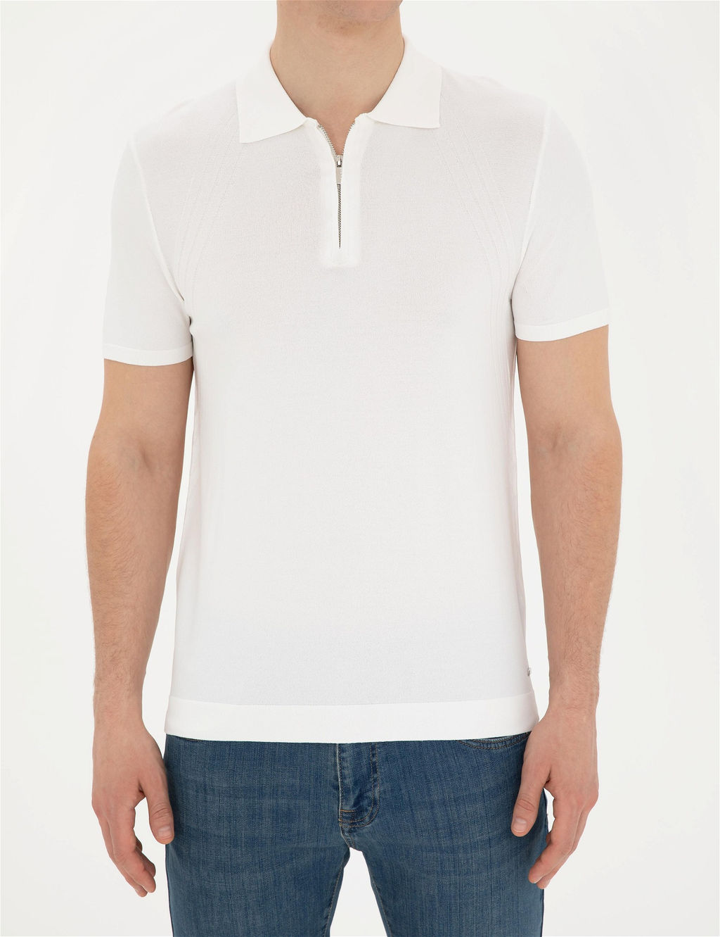 Beyaz Slim Fit Fermuarl_ Polo Yaka Triko Ti__rt - Pierre cardin фото 6