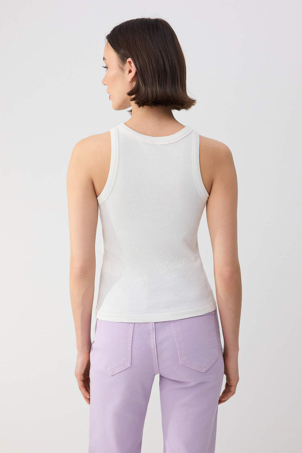 Wardrobe Essentials-Ekru Fitted/Vucuda Oturan Kal?n Ask?l? Kolsuz Esnek Orme Atlet TWOSS26AL00029