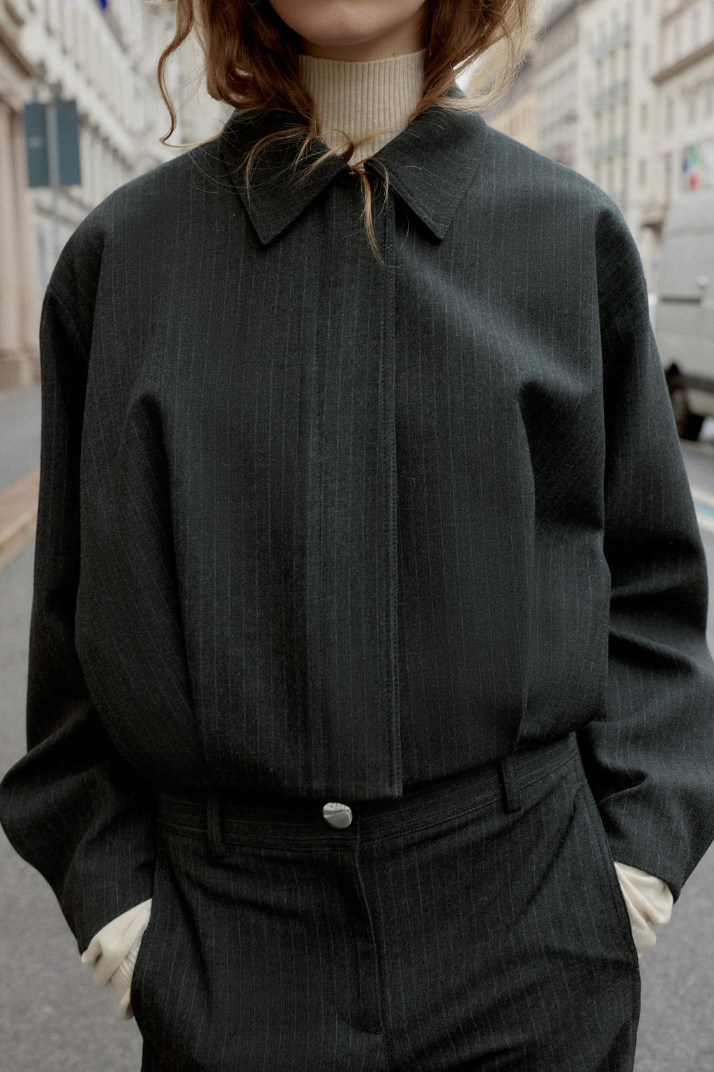 SHORT PINSTRIPE BALLOON BOMBER JACKET - Zara фото 5
