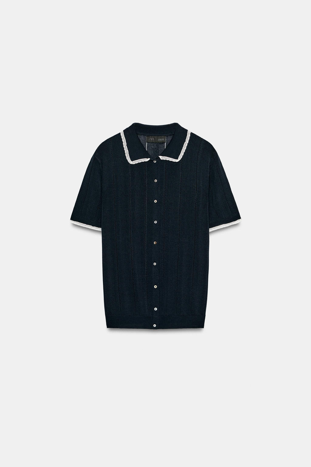 CHAQUETA POLO PUNTO PUNTILLA MANGA CORTA / Marino
