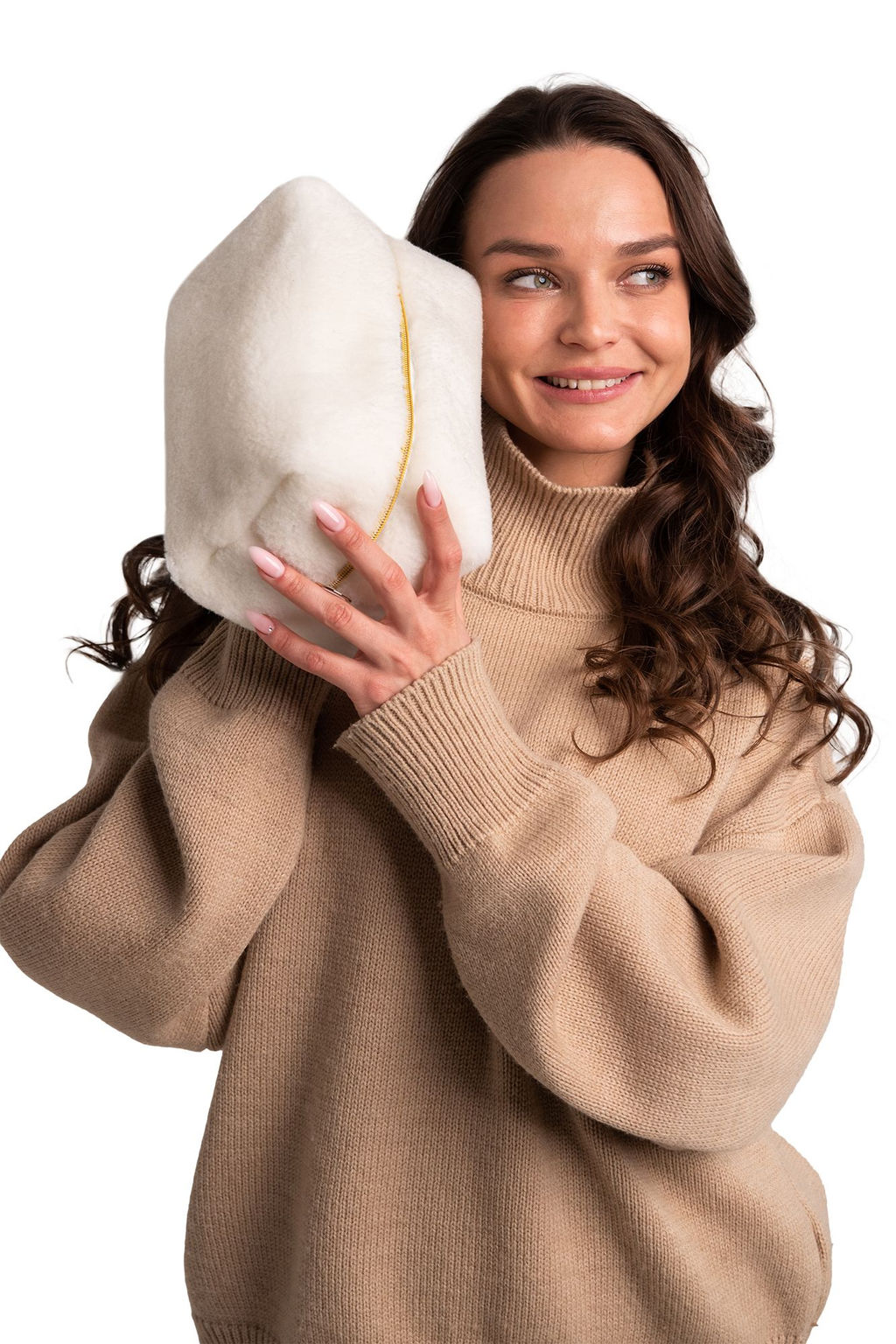 Косметичка меховая Тедди ваниль