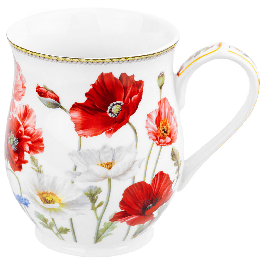 Кружка 350 мл 11,5*8,2*10 см "Маки" бочонок, фарфор NEW BONE CHINA
