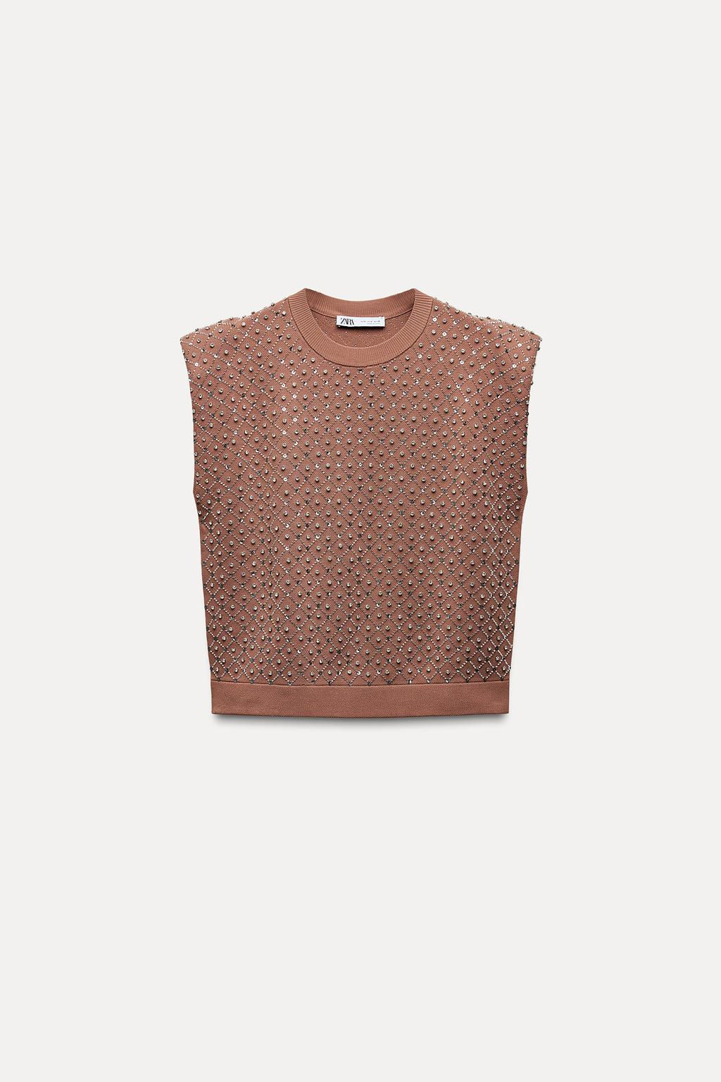 BEADED KNIT TOP WITH PADDED SHOULDERS - Zara фото 6